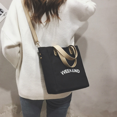 新款ins斜跨帆布包单肩包包女新款潮韩版百搭慵懒风斜挎包袋SN0876-定制黑色黑色