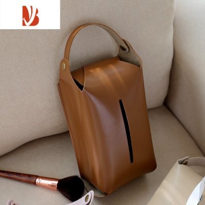 三维工匠挂式车载纸巾盒可悬挂北欧家用创意抽纸袋茶几客厅简约皮质抽纸盒 棕色 可悬挂