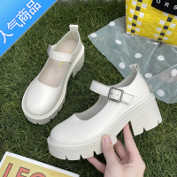 SUNTEK玛丽珍鞋女2023夏新款凉鞋单鞋日系jk厚底小皮鞋黑色高跟鞋小个子