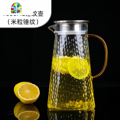 锤纹冷水壶玻璃凉水壶大容量可高温耐热日式家用凉白开水茶壶套装 FENGHOU 1600ML锤纹壶+4只锤纹杯+托盘
