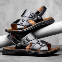 头层牛皮男士夏季真皮凉鞋男款软底透气防滑沙滩鞋休闲百搭凉拖鞋