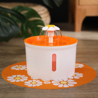 猫咪饮水机流动不插电自动循环米妮宠物水盆水碗猫用喝水狗喂水器_2代小花可透视-橙色USB款