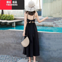 YIBUSHENG吊带裙露背红色沙滩裙2023年新款仙长裙海边度假连衣裙子女季