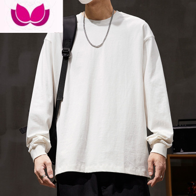 七斓 260g秋季宽松纯色打底衫白色长袖t恤男内搭卫衣潮牌