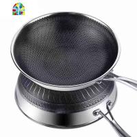 304不锈钢锅家用32cm平底炒锅电磁炉煤气灶专用锅炒菜不粘锅 FENGHOU 三层不锈钢外径34有耳有盖