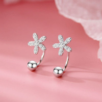 s925银针镶钻花朵耳钩女小众设计U形螺丝扭扣耳钉耳骨钉ins耳饰送女朋友老婆情人节七夕生日礼物