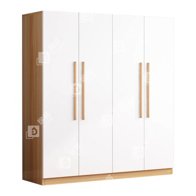 居将 JJ4022329 简约木质衣柜四门衣柜衣服收纳柜 浅胡桃白门