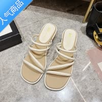 SUNTEK拖鞋女外穿时尚2023年夏季新款网红中跟凉拖细带外出粗跟气质凉鞋