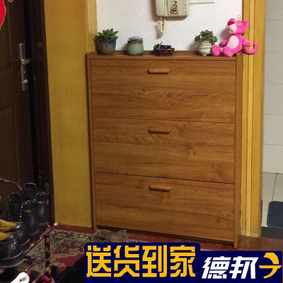 超薄翻斗鞋柜储物玄关厅柜简约现代中式实木色进鞋架免漆鞋柜