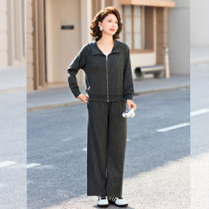2026年春装新款妈妈套装女洋气休闲中老年运动服两件套连帽女装