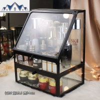 欧式防尘化妆品收纳盒玻璃透明置物架网红口红护肤桌面洗漱台储物 三维工匠