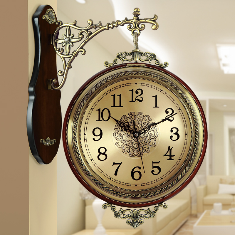 美式 金属双面挂钟纳丽雅 欧式客厅两面挂表创意时钟复古钟表大号 759