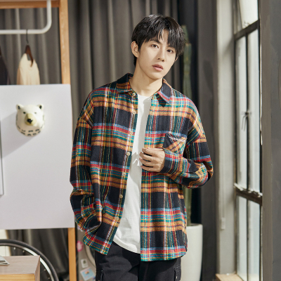 [3件8.5折127.4元,叠加优惠券]唐狮冬季新款长袖格子衬衫男复古美式设计感休闲百搭宽松上衣