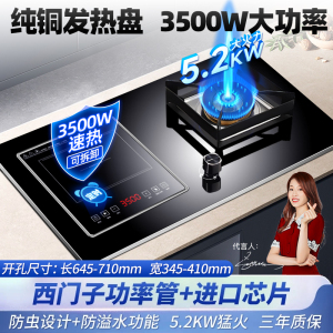 新飞电气两用一体燃气灶 台嵌两用九腔气电灶 一电一气电磁炉3500W钢化玻璃煤气灶天然气A029-3