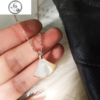 S925纯银扇子项链女小红裙子小众白贝母网红扇形锁骨链玫瑰金短款 JiMi