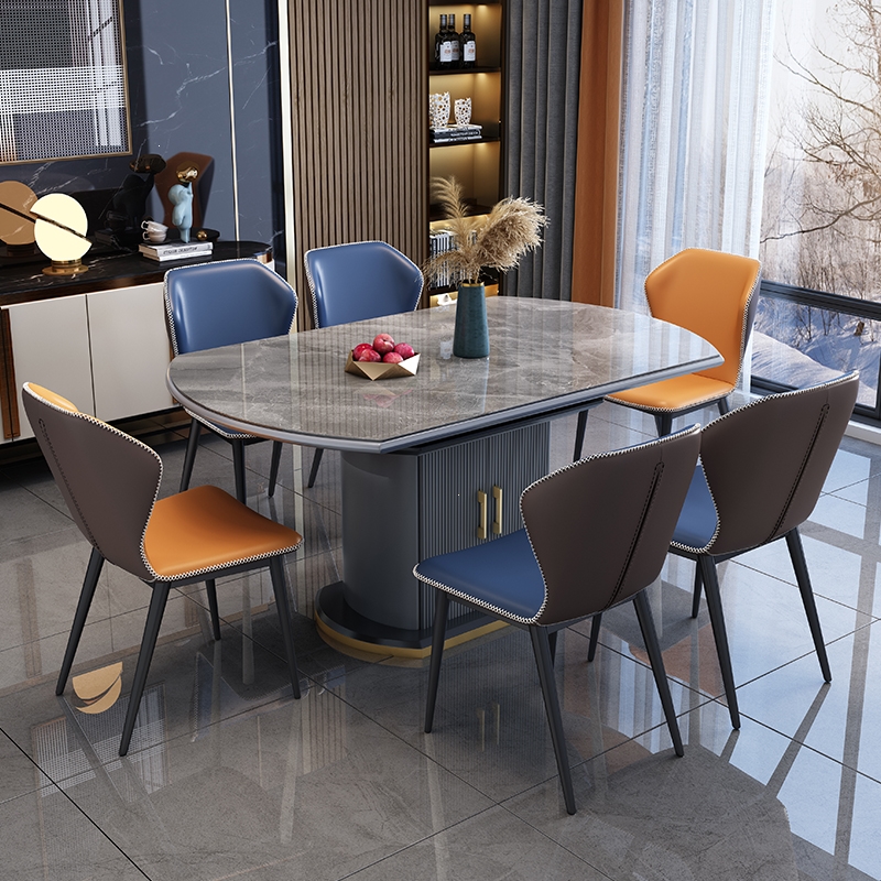 古达岩板餐桌椅组合简约现代储物岛台餐桌一体伸缩折叠家用小户型圆桌