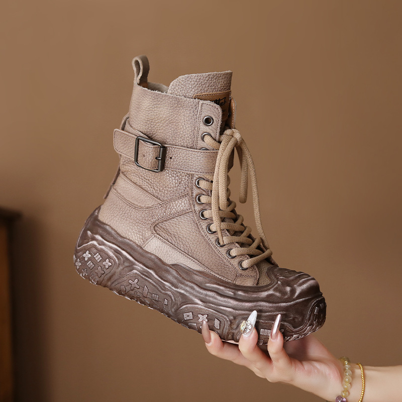 小众设计师头层牛皮废土风厚底马丁靴女冬季新款单靴复古靴子