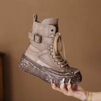 小众设计师头层牛皮废土风厚底马丁靴女冬季新款单靴复古靴子