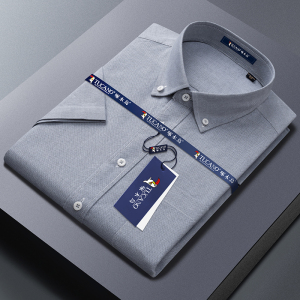 啄木鸟纯棉牛津纺白色男士衬衫短袖2025夏季免烫工装爸爸长袖衬衣