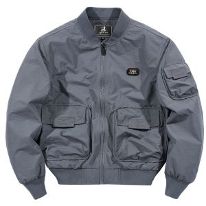 JPDUN外套男薄春秋新款大码多口袋棒球服飞行员男士夹克