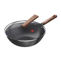 三禾炒锅32cm防锈不粘0涂层熟铁锅平底黑色TC32T8