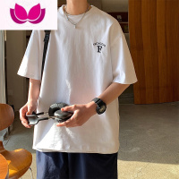 七斓墨绿色刺绣短袖T恤男款夏季ins百搭港风宽松大码半袖