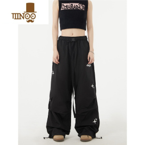 YANXUSIN9夏季国潮美式复古嘻哈印花腰带休闲运动裤男女宽松速干束脚裤