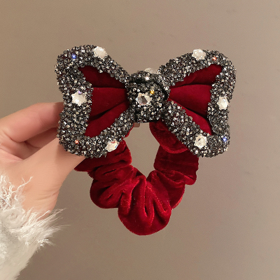红色网红新款丝绒水钻蝴蝶结大肠扎马尾橡皮筋发圈女高级感发绳送女朋友老婆情人节七夕生日礼物