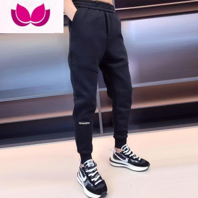 七斓新款黑色休闲卫裤男士款潮流痞帅小脚九分运动裤束脚裤男款