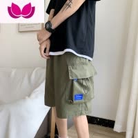 七斓黑色工装短裤男夏季薄款高街潮牌宽松大码五分裤休闲运动5分裤子