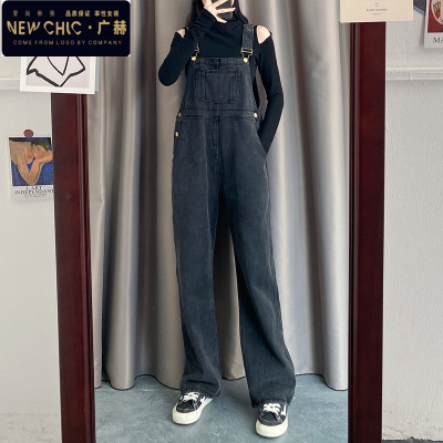 广赫2020春夏牛仔背带裤女宽松显瘦长裤减龄小个子显高复古休闲裤子女牛仔裤