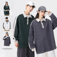 男装翻领卫衣男春秋季潮宽松长袖polo衫撞色百搭套头情侣运动上衣