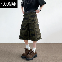 HLCOMAN夏季美式裤子男生款复古大口袋迷彩七分裤阔腿直筒休闲工装短裤潮