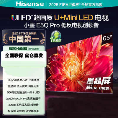 海信电视小墨 65E5Q Pro 65吋 超画质U+Mini LED 墨晶屏 信芯芯片 300Hz高刷