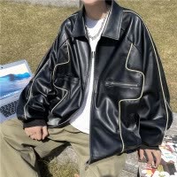 男装春秋新款机车外套男PU皮夹克情侣美式复古慵懒风翻领潮流皮衣