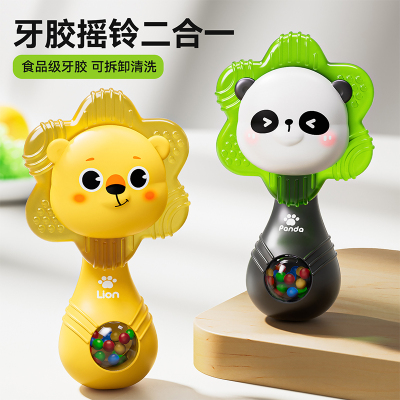婴儿牙胶手摇铃冰感可啃咬0-1岁新生儿宝宝手握训练早教哄娃3750