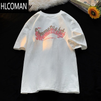 HLCOMAN2025新款t恤男女短袖圆领上衣服潮流宽松百搭半袖体恤
