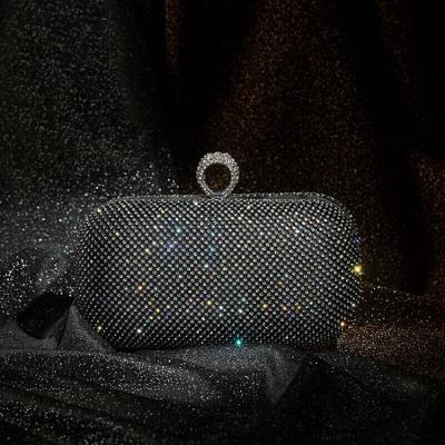 新款新款晚宴包旗袍晚礼服包包宴会伴娘名媛百搭小手包手拿包女闪-定制指环黑色钻指环黑色钻