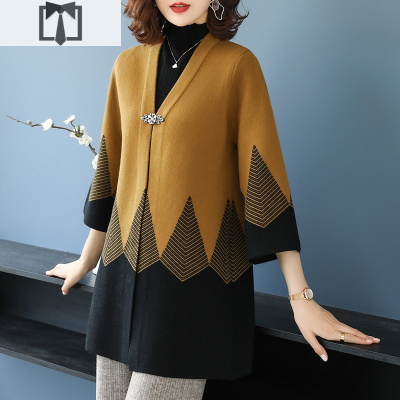 suntek妈妈春装毛衣外套中年女装春秋中长款风衣中老年针织开衫洋气