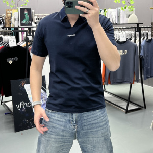 夏季新款短袖简约个性V领Polo衫男士半袖半截袖打底衫T恤男装体恤