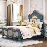 美式彩绘实木公主床欧式1.5米1.2单人1.8米主卧双人婚床工厂直销