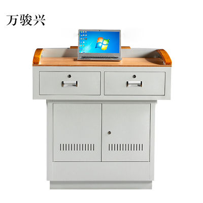 万骏兴多媒体讲台演讲台中控讲台办公桌操作台1000*700*1000mm(木面款)[不含显示屏]