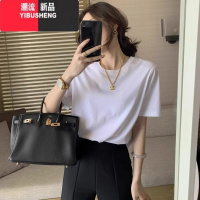 YIBUSHENG灰色圆领正肩短袖t恤女季高级感大码宽松显瘦半袖上衣体恤