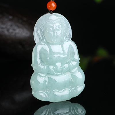 印象眸翡翠吊坠男款观音玉石坠子冰糯种菩萨挂件附送证书翡翠观音