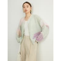 慵懒风羊毛马海毛针织开衫女24秋季法式宽松圆领毛衣外套女薄