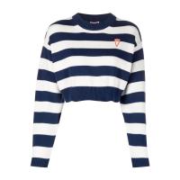 高田贤三(Kenzo)女士圆领落肩短款棉质毛衣休闲运动百搭条纹套头