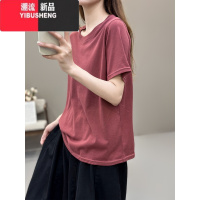 YIBUSHENG季简约纯色圆领雪花棉短袖薄百搭休闲宽松显瘦T恤打底女
