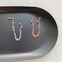 韩国进口饰品简约链条时尚双头双耳洞创意耳骨钉送女朋友老婆情人节七夕生日礼物