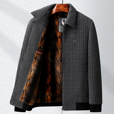 仿貂绒内胆雪呢尔百搭翻领夹克男商务休闲夹克秋冬新款中老年茄克