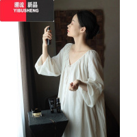 YIBUSHENG海边度假风露背长袖连衣裙女季2024新款宽松显瘦遮肉仙女长裙子